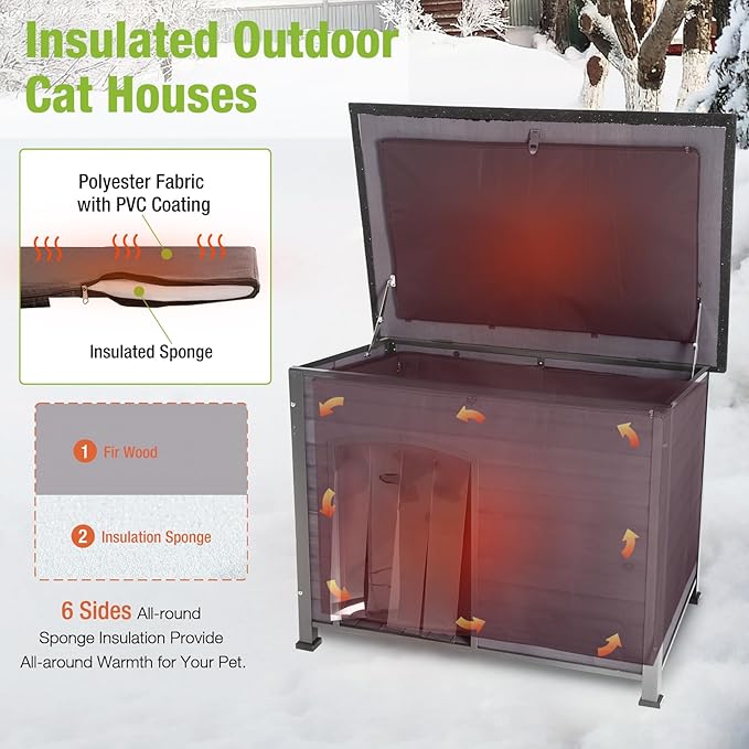 GUTINNEEN Dog House Insulated Outdoor Dog Kennel with Liner for Winter Large