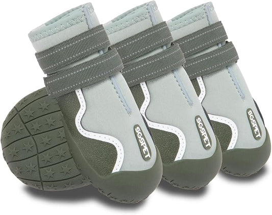 Dog Shoes, Waterproof Dog Boots & Paw Protectors with Anti-Slip Sole, 4pcs/Set Pet Dog Booties, Reflective Dog Shoes for Small Medium Large, Winter Snowy Summer Hot Pavement (Green, 5# (M))