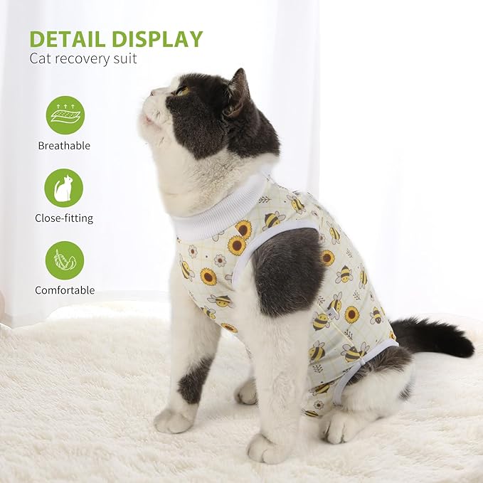 2 Packs Cat Surgery Recovery Suit Surgical Clothes Abdominal Wounds Anti-Licking Cat Bodysuit Onesie Substitute E-Collar& Cone