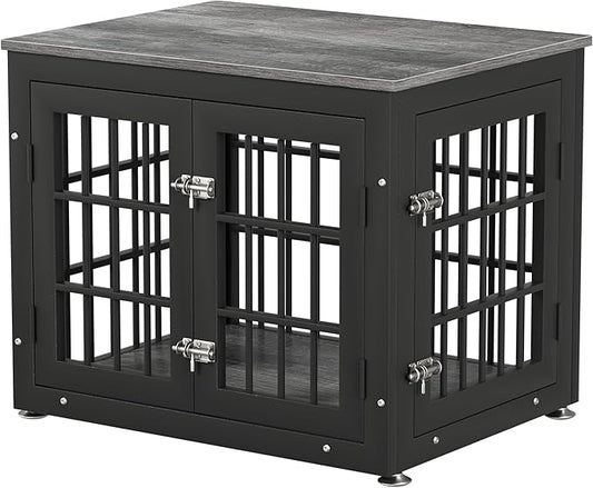 26 Inch Heavy Duty Dog Crate Furniture for Small Dogs, Decorative Pet House End Table, Wooden Cage Kennel Furniture Indoor, Gray