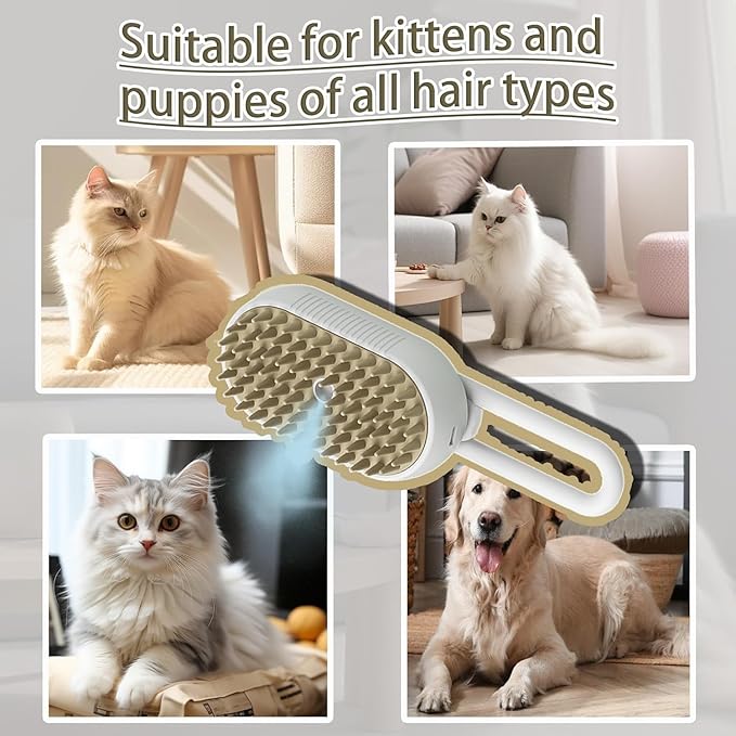 4 in 1 Cat Steam Brush Rechargeable pet spray comb Steam Brush for Cats and Dogs, Massage, Cleaning, Shedding & Combing Multifunctional Hair Removal Anti Static Grooming Tool for home (White)