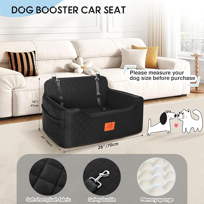 Dog Car Seat for Medium/Large Dogs,Dog Booster Seat for Dog Under 50lbs or 2 Small Dogs, Detachable and Washable Pet Car Seat,Multi-Functional Travel Dog Bed & Dog Sofa(Black)