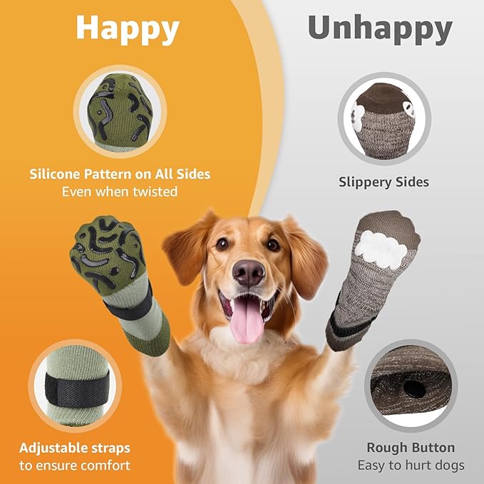 Double Sides Non-Slip Dog Socks to Prevent Licking Paws - Strong Traction for Paw Protector, Senior Dogs, Hardwood Floors, Dog Booties with Grippers - Size Medium