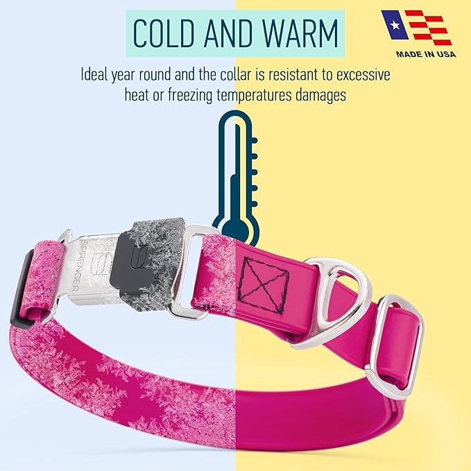 Dogline Biothane Waterproof Dog Collar with Herm Sprenger Stainless Steel Quick Release Buckle – Heavy Duty Tactical Durable Collar for Dogs – Comfortable and Safe Pet Collar, W 3/4" L 12-19", Magenta