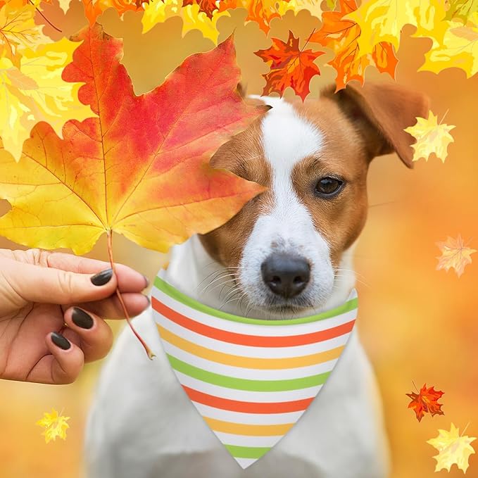 48 Pieces Fall Dog Bandanas Bulk Colorful Autumn Bandanas for Dogs with Polka Dot Stripe Wave Patterns for Pets Doggies Fall Autumn Thanksgiving Party Costume Accessories