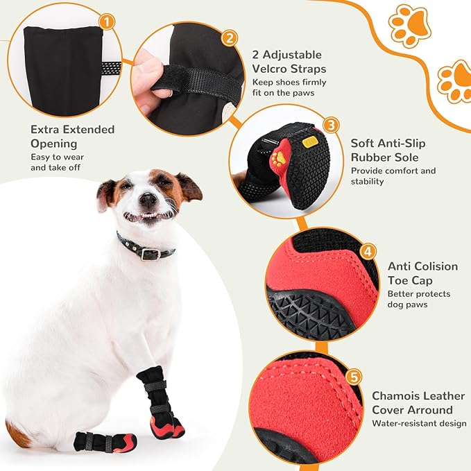 Dog Shoes for Medium Large Size Dogs, Breathable Dog Shoe for Hot Pavement, Dog Booties and Paw Protectors to Prevent Licking, Anti-Slip Dog Boots with Reflective for Summer, Hiking, Snow (Size 1)