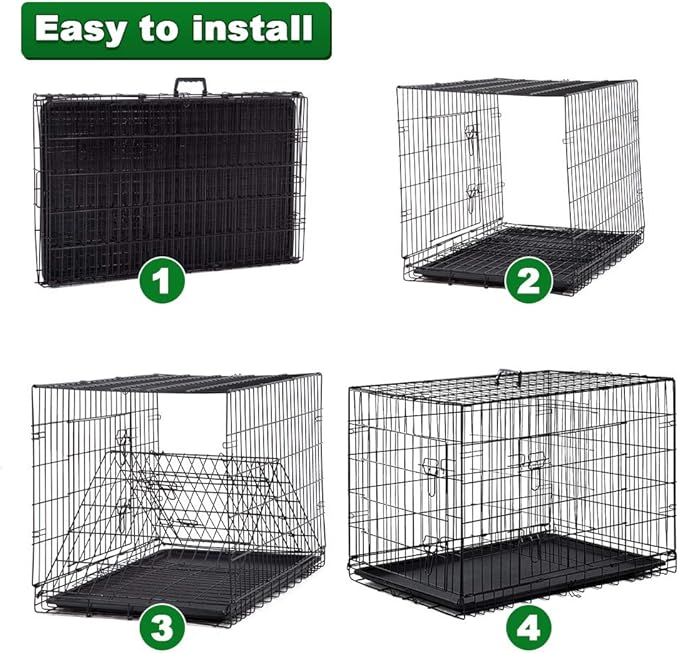 BestPet | Dog Crate | 42" | Black | Foldable Metal Kennel with Double Doors, Secure Slide-Bolt Latches, Leakproof Tray | Portable Dog Cage for Large Breeds | for Travel, Indoor & Outdoor Use