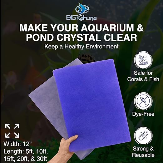 Big Kahuna Aquarium Filter Floss Rolls – 12-inch Pond and Aquarium Filter Media – 1-inch Thick Wet/Dry Aquarium Filter Pad – Bonded Filter Media Pad for Freshwater or Marine Aquariums, Ponds – 6ft