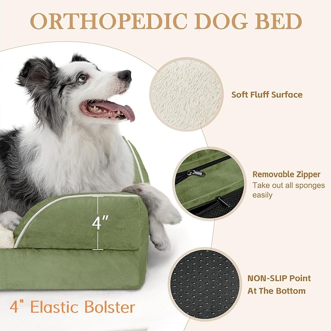 Comfort Expression Large Dog Beds Waterproof Orthopedic Foam Dog Sofa Beds Comfy Pet Bed with Washable Removable Cover & Non-Slip Bottom(Large,Light Green)