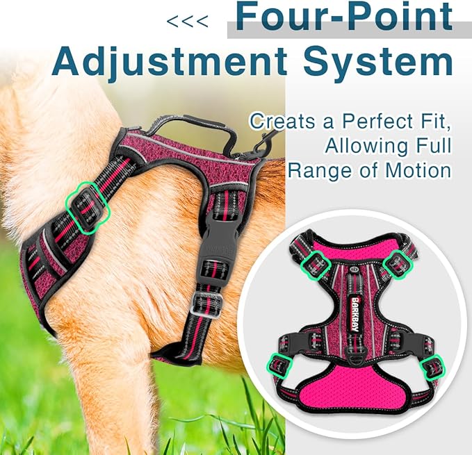 BARKBAY Dog Harness No Pull with ID Tag Pocket - Heavy Duty, Reflective, Easy Control for Large Dogs(Pink/Black,S)
