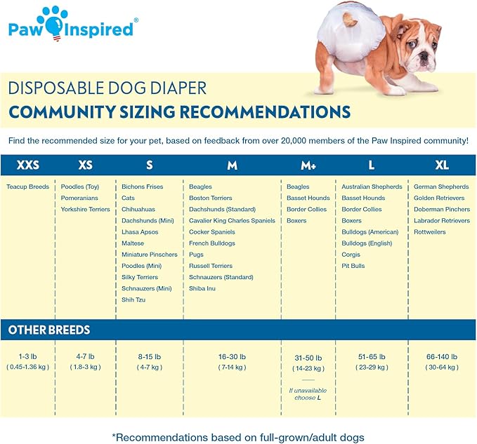 Paw Inspired Disposable Dog Diapers | Female Dog Diapers Ultra Protection | Diapers for Dogs in Heat, Excitable Urination, or Incontinence (12 Count, Small)