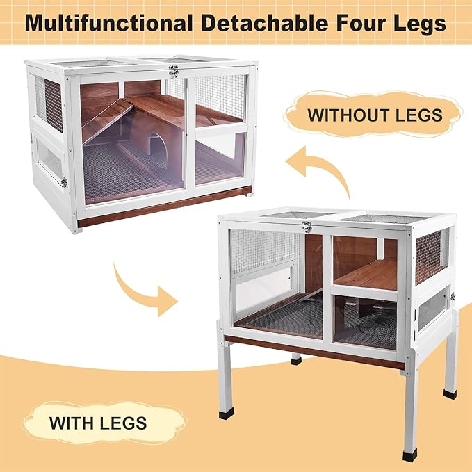 2-Story Guinea Pig Cage with Stand, Indoor Wooden Hamster Cage with Ramp, Pull-Out Tray, Hideout & Platform, Acrylic Transparent Small Animal Habitat for Chinchillas, Ferrets, Hedgehogs, Walnut