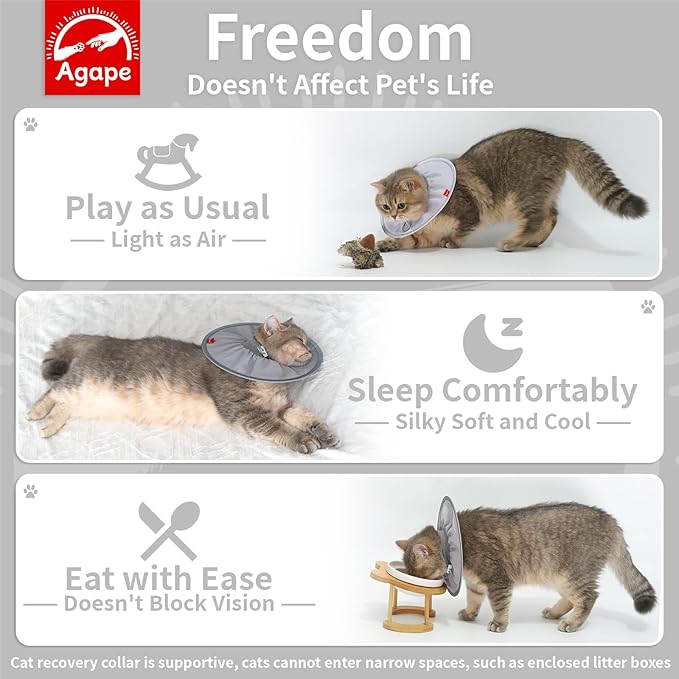 Agape Soft Cat Cone, Comfy Collar to Stop Licking & Scratching, Lightweight Recovery Collar for Cats After Surgery, Adjustable Elizabethan Collar for Neuter Recovery, Waterproof Neck Cones for Cats