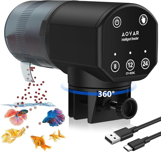 Automatic Fish Feeder for Aquarium: Rechargeable Fish Feeder Dispenser,Moisture-Proof & 200ML Large Capacity Betta Turtle Vacation Feeder,Auto Fish Food Dispenser Timer for Weekends/Business