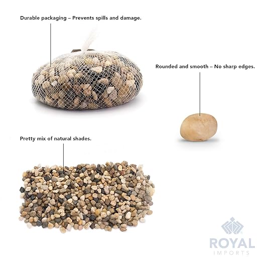 Royal Imports 2LBS River Rocks Decorative Ornamental Pebbles, Garden Landscaping Stones, Gravel Filler for Plants, Vases, Succulents, Home Decor, Aquariums, Crafting, Animal Habitat - Small Natural