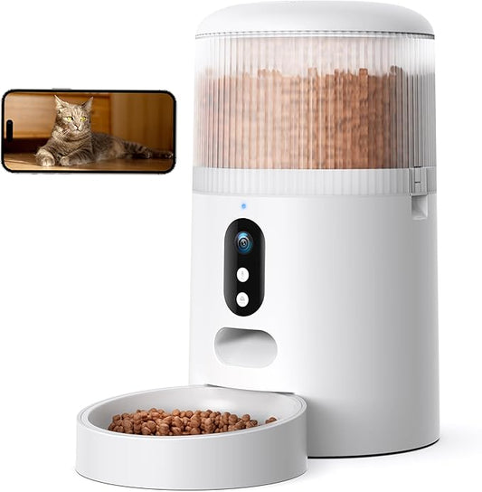 faroro Automatic Cat Feeder with Camera, 3MP HD Video & Night Vision, 5G/2.4G WiFi Smart Pet Feeder with APP Control, 2-Way Audio, Motion Alerts, Low Food Sensor, Timed Cat Feeder for Cats & Dogs, 4L