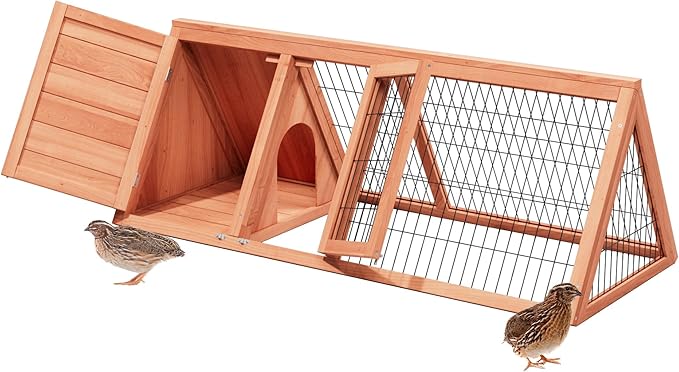 A-Frame Quail Coop,Wooden Quail Cage Indoor Outdoor,Triangle Rabbit Hutch with 2 Doors & Ventilating Wire for Small Animals,Sold by XilishppEcxEco (Ntural Wood)