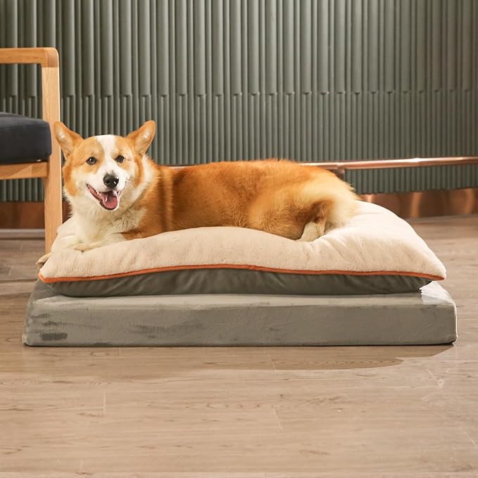 Amazon Basics Dog Bed with Cooling Gel Memory Foam, Pressure-Relief Support for Dogs up to 90lbs, Non-Slip Bottom, Machine Washable Cover, Extra Large Sized (40" x 30"), Grey