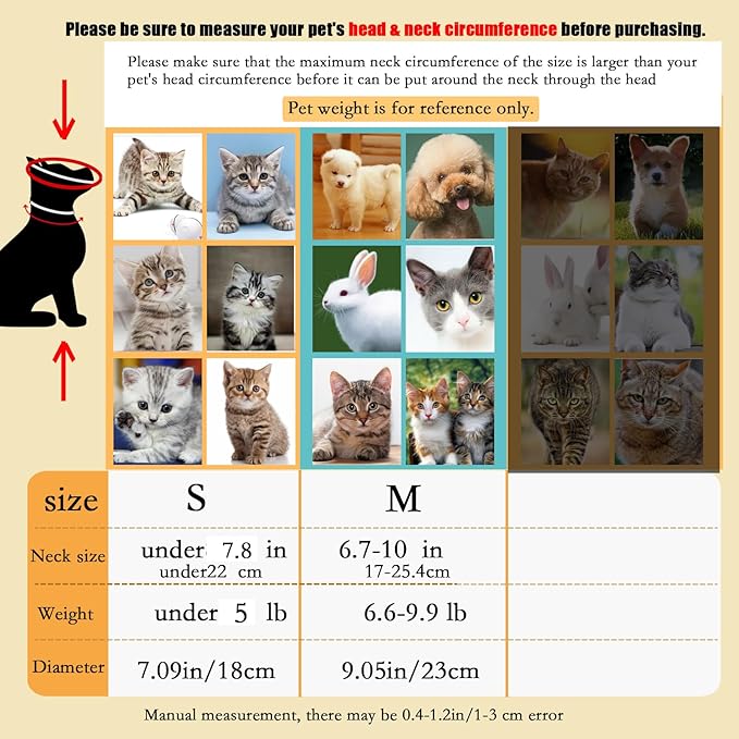 Cat Recovery Soft Collar, Waterproof Soft Recovery Collar. Anti-bite and Anti-Lick Wound Healing Safe Adjustable Elizabethan Collar.(M)