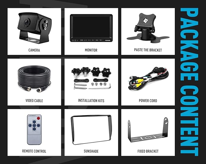 FOOKOO Ⅱ HD Backup Camera System Kit,7" 1080P Reversing Monitor+IP69 Waterproof Rear View Camera,Sharp CCD Chip, 100% Not Wash Up,Truck/Semi-Trailer/Box Truck/RV (FHD1-Wired)