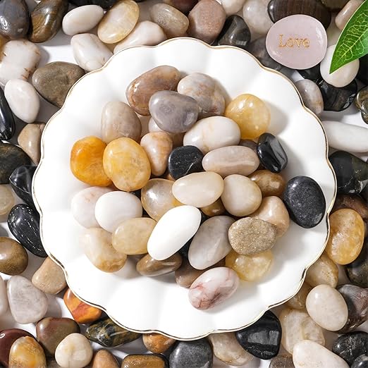 SIDONG 10 LB Mixed River Rocks, 0.3-0.5 Inches High Polished Pebbles for Indoor Plants, Aquarium Rocks Used in Fish Tank, Decorative Stones for Plants, Vases, Home Décor, Crafting, Garden Landscaping