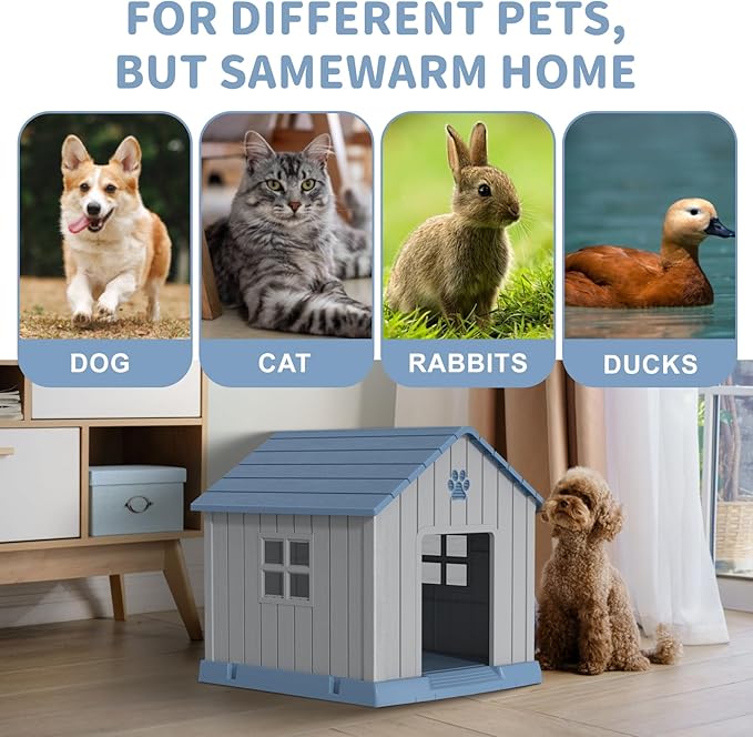 DRATO Dog House Indoor Outdoor for Small to Large Sized Dogs Indoor Outdoor Doghouse Puppy Shelter with Elevated Floor, Easy to Assemble (Blue, 38Inch(37.8 * 40.87 * 38.82))