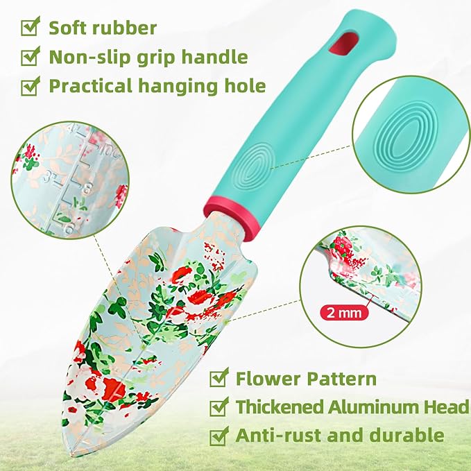 Garden Tools Set WANCHI 10 Piece Heavy Duty Floral Garden Tool Set Gardening Gifts for Women Men Birthday Rust-Proof Aluminum Garden Hand Tools Gardening Kit with Tote Bag Apron Glove