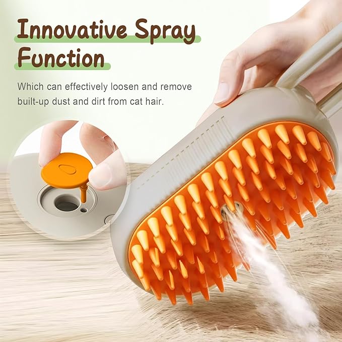 Cat Steam Brush for Shedding, 2025 New 3 in 1 Cat Brushes for Indoor Cats, Pet Steam Groomer Comb, Hair Water Brush Hair Removal Comb for Cats Dogs (White)