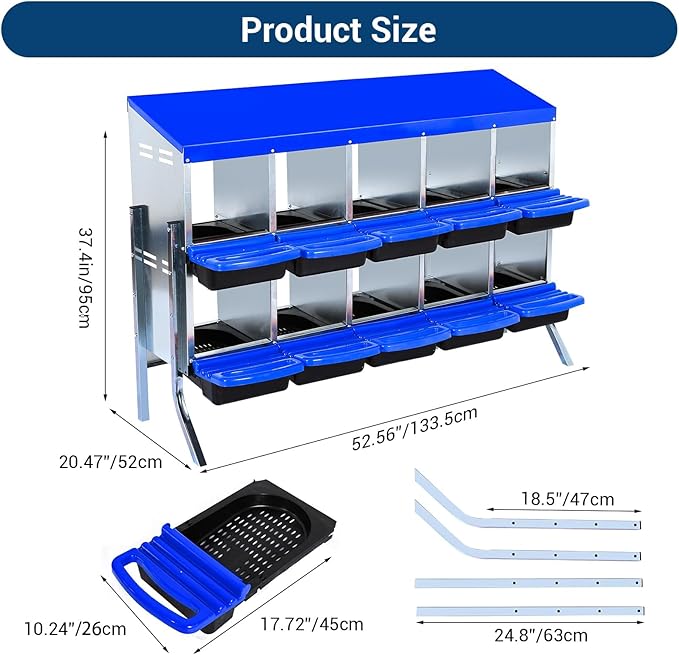 Chicken Nesting Box, 10 Hole 2 Layer Hen Nest Boxes with Legs, Roll Away Eggs Laying Boxes,Cleanable Pull Out Hen Roosting Boxes