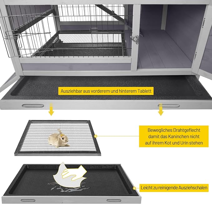 Aivituvin Rabbit Hutch Rabbit Cage Outdoor & Indoor on Wheels Bunny cage with Deep No Leak Pull Out Tray,Upgrade Version (Gray)