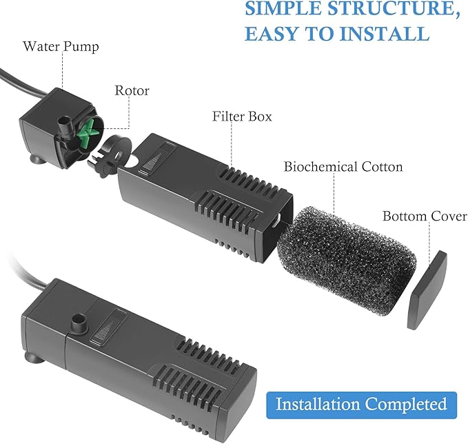 FEDOUR Submersible Aquarium Internal Filter, Filter with Water Pump for Fish Tank up to 35 Gallon (for 1-10 Gallon)