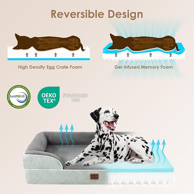 EHEYCIGA Orthopedic Dog Bed for Small Dogs, Waterproof Memory Foam Small Dog Beds with Sides, Non-Slip Bottom and Egg-Crate Foam Medium Pet Couch Bed with Washable Removable Cover, Greyish Green