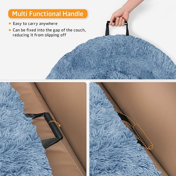 GGIB Calming Dog Bed Fluffy Plush Dog Mat for Furniture Protector with Removable Washable Cover for Large Medium Small Dogs and Cats (Large, Navy)