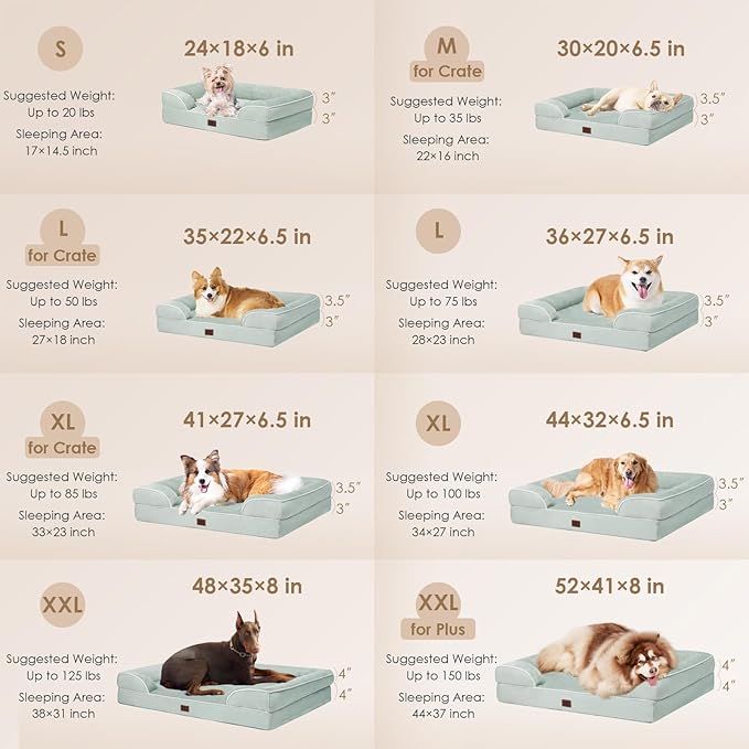 EHEYCIGA Orthopedic Dog Bed for Small Dogs, Waterproof Memory Foam Small Dog Beds with Sides, Non-Slip Bottom and Egg-Crate Foam Medium Pet Couch Bed with Washable Removable Cover, Sage Green