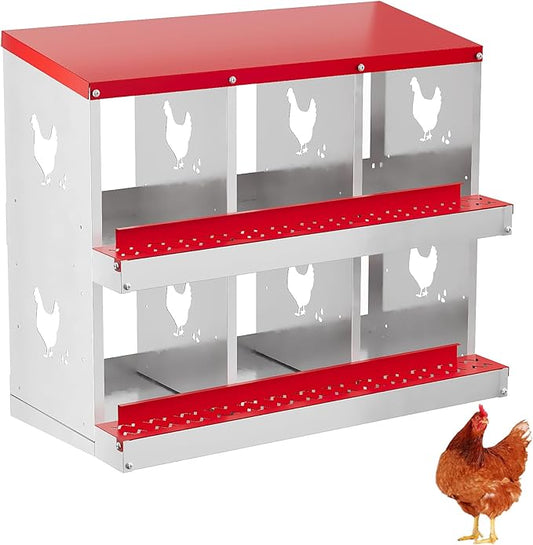 6 Hole Chicken Nesting Box with Roll Out Egg Tray, Rustproof & Ventilated Chicken Laying Boxes for Hens, Chickens, Ducks | Easy-Clean Poultry Coop Accessories