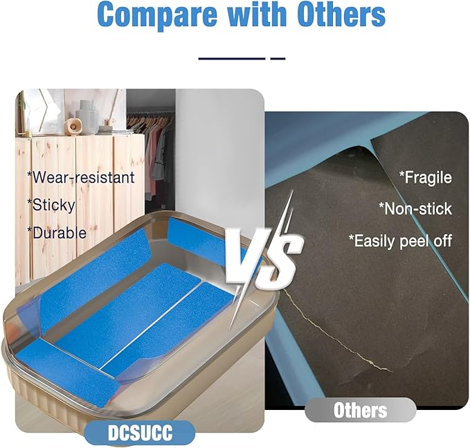 Cat Nail File Scratching Strips - 6 Pcs Cat Scratcher Liner for Litter Box, 3 Pairs Peel Stick Cat Strips in Different Sizes - Recommended for Litter Box Use (Blue)