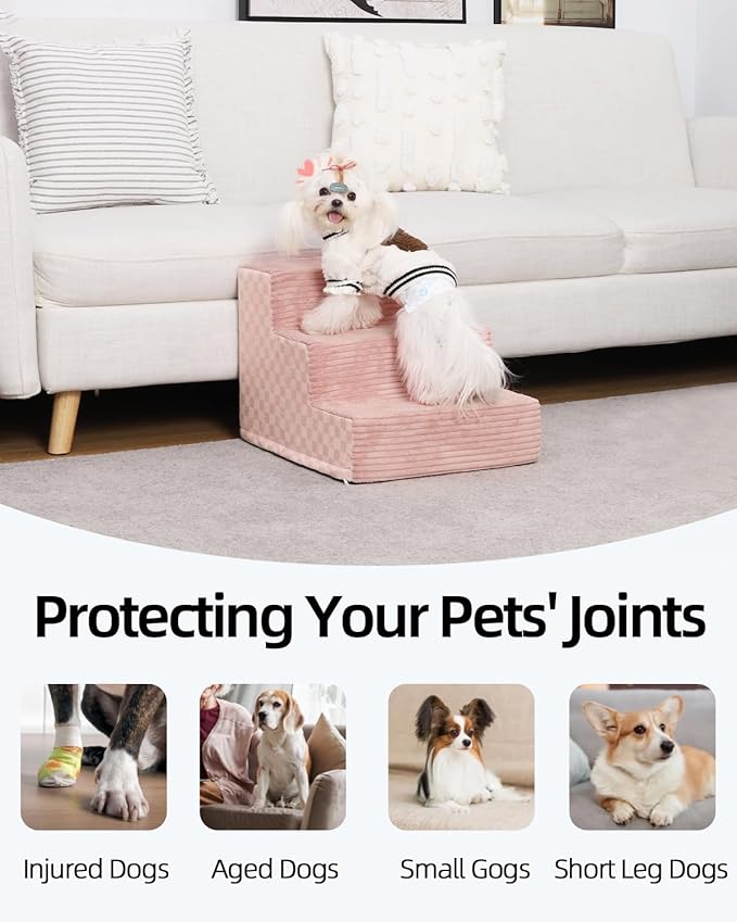 Dog Stairs for Small Dogs,22" H,5-Step Dog Steps for Bed and Couch with High Density Foam,Non-Slip Pet Steps for Doggy and Cat,Pet Stairs with a Washable Cover,Pink
