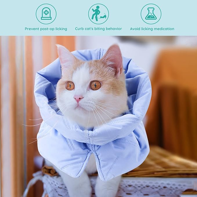 Cat Recovery Collar, Soft Adjustable Cat Cone Alternative, Lightweight Waterproof Fasteners Collars for Cats Kittens Puppies, After Surgery Stop Licking and Daily Use (Neck girt 5.5"-9.8") (Blue)