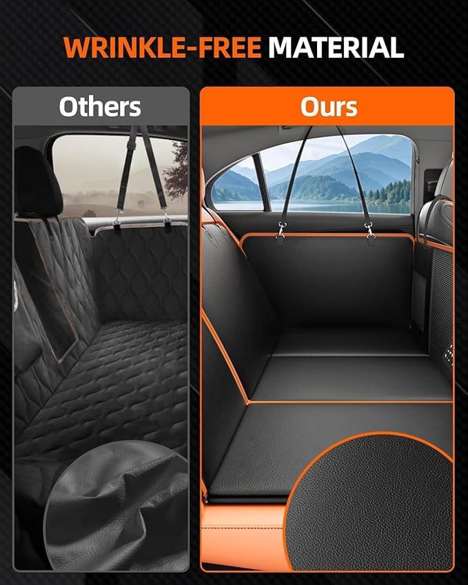 6-in-1 Leather Dog BackSeat Extender, Hard Bottom 40/60 Split Waterproof Car Back/Front Seat Cover, Rear Hammock Carseat Protector, Large Size Pet Mat for SUV/Truck/Cargo, Vehicle Bed Travel Accessory