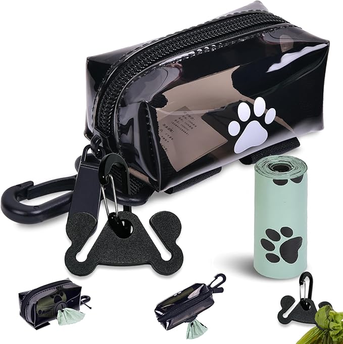 Dog Waste Bag Dispenser Poop Bag Dispenser for Leash Accessory dog Poop Bag Holders Fits Dog Leash Include Hand Free Holder, Clear, No-PUXB