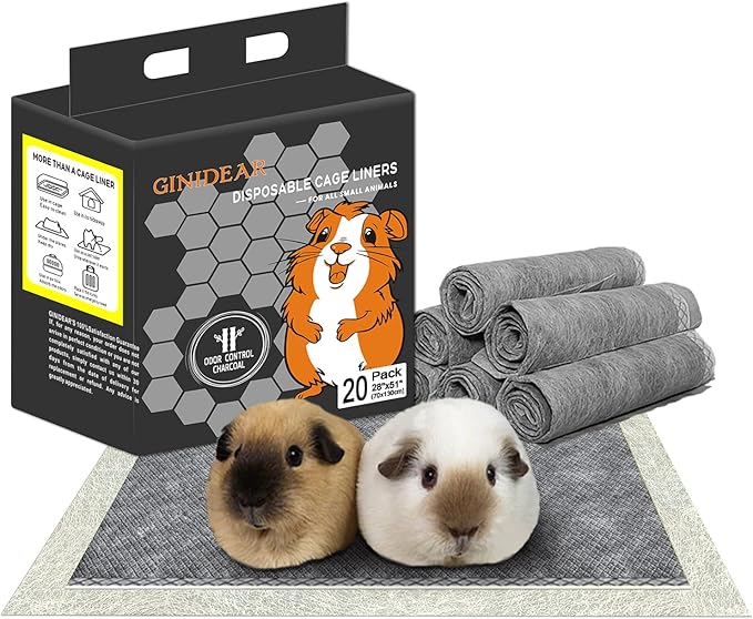 Guinea Pig Bedding, Disposable Guinea Pig Cage Liners, Charcoal Odor Controlling Absorbent Waterproof Pee Pads for Rabbits, Hamster and Other Small Animals. 24''x47''(for Midwest),20 Count
