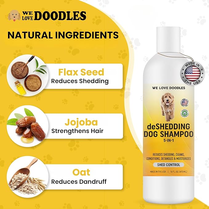 Dog Deshedding Shampoo | Made in USA | Eco-Friendly Ingredients | Shampoo for Shedding & Long Haired Dogs, Safe for Sensitive Skin & Allergies | 16 OZ [We Love Doodles]