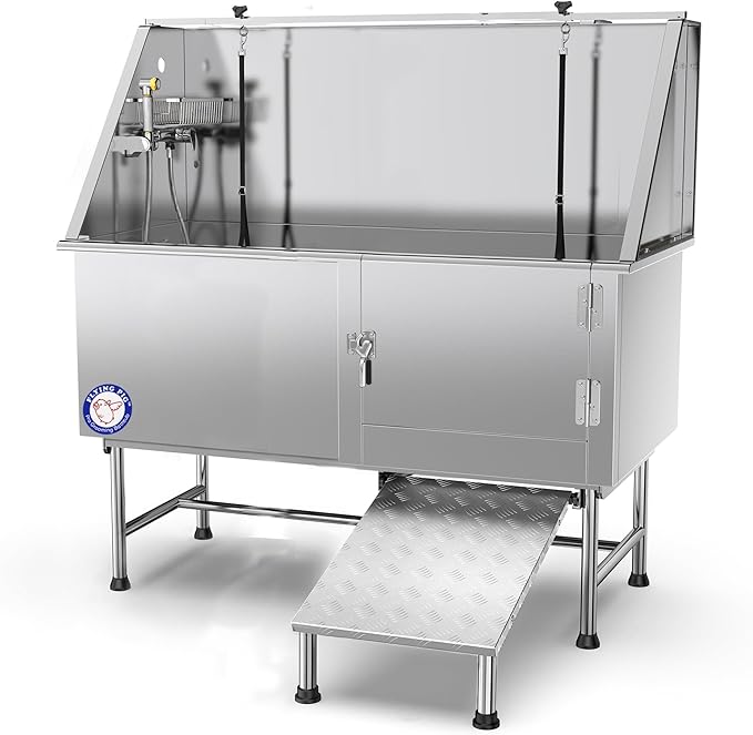 Flying Pig Grooming 62" Stainless Steel Pet Dog Bath Tub with Faucet (Right door/Left Drain), 62 x 27 x 58"
