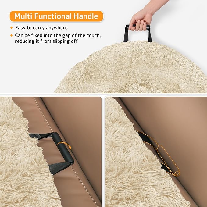 Calming Dog Bed Fluffy Plush Dog Mat for Furniture Protector with Removable Washable Cover for Large Medium Small Dogs and Cats (XS (31"x23.5"x5"), Beige)