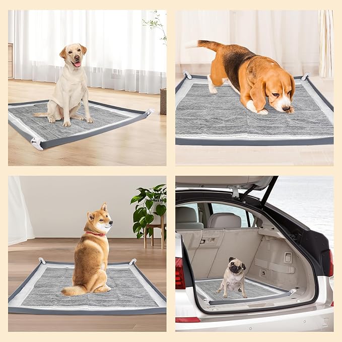 Dog Pee Pad Holder, Puppy Pad Holder Tray for 24'' x 24'' Training Pads, 15pcs Dog Potty Tray Set Include High Edge Silicone Mat & 6 Activated Charcoal Disposable Puppy Pads & 8 Holder Clamps