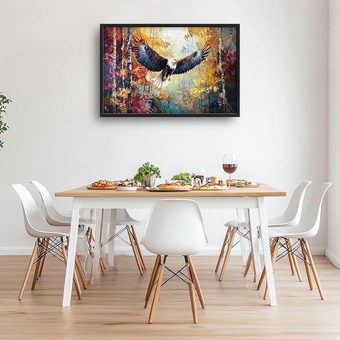 Extra Large Framed Bald Eagle Wall Art,Abstract Colorful Forest Wall Decor,Autumn Fall Forest Pictures for Living Room,Canvas Print Painting Modern Artwork Bedroom Office Home Decor 36L x 24W