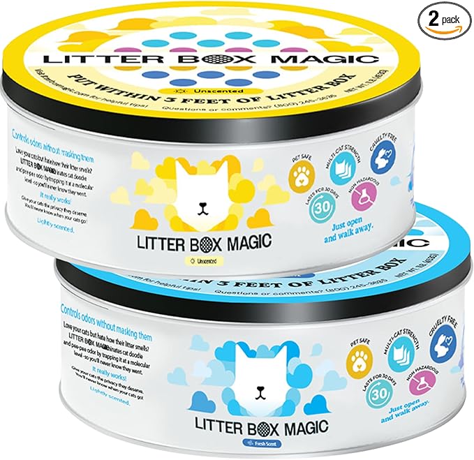 Cat Litter Deodorizer Jar (1 Fresh Scent and 1 Fragrance Free, 16 Oz, Pack of 2) - Cat Litter Odor Absorber Gel - Litter Box Pet Air Freshener - Litter Odor Eliminator to Freshen Air