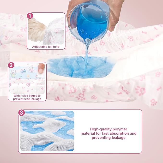 Disposable Dog Diapers Female 90 Count Puppy Diapers Female (Waist 11-18 in M) Super Absorbent Small Doggie Diapers for Heat Excitable Urination or Incontinence - Pink