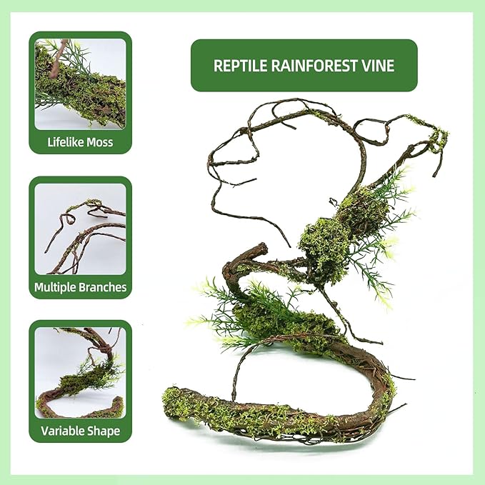 BNOSDM Reptile Vines, Bendable Jungle Climbing Vine, Terrarium Artificial Plants Decor, Reptiles Tank Accessories for Bearded Dragons, Chameleons, Snakes, Lizards, Hermit Crabs