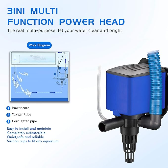 Water Pump 475 GPH Submersible Internal Aquarium Powerhead Water Pump Ultra Quiet for Aquarium,Fish Tank -2 Pack